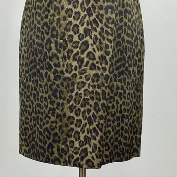 Ann Taylor Womens Sleeveless Sheath Dress Green Leopard Animal Print size 2 - Picture 4 of 11